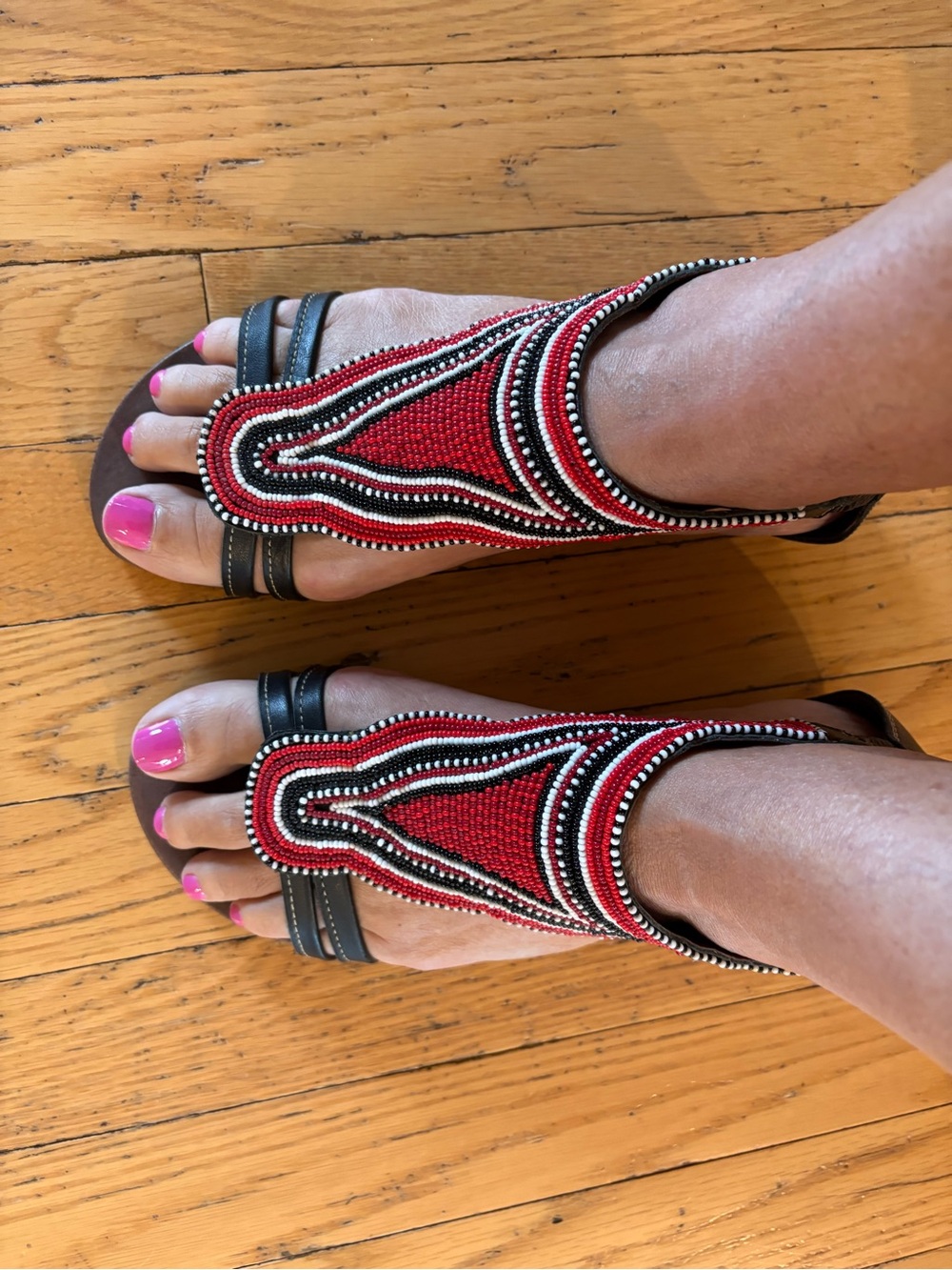Unique Boho Beaded Red and Black Sandals Pikolinos 39 - Picture 10 of 11